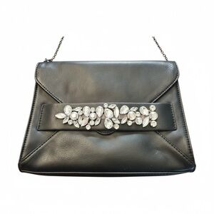 Black Faux Leather INC Embellish Women's Evening Clutch / Crossbody Handbag EUC